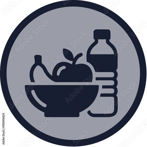Simple Outlined Plate of Food with Water Bottle Icon Symbol
