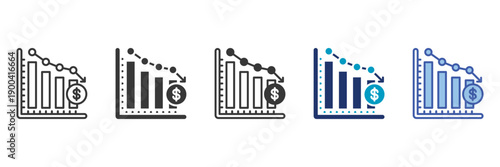 investment decline icon set consisting of multiple styles vector illustration
