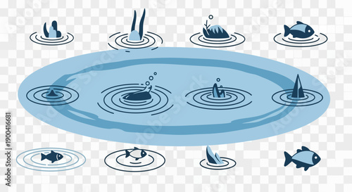 A collection of black and white silhouettes depicting various horse-drawn carriages and individual horses in different poses.