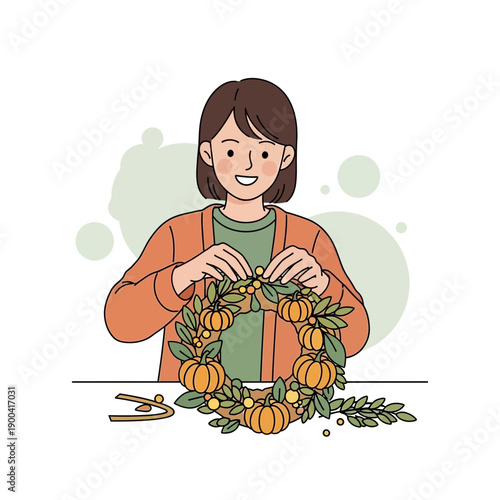 Creative Autumn Wreath Crafting With Pumpkins and Berries