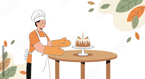 Creative Chef Presents Delicious Birthday Cake With Festive Decorations