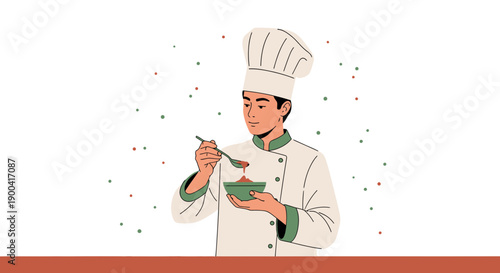 Creative Chef Tasting Delicious Dish With Spoon