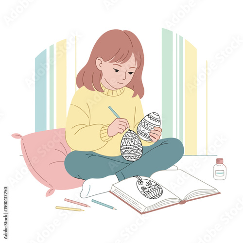 Creative Child Decorates Easter Eggs At Home For Spring Celebration