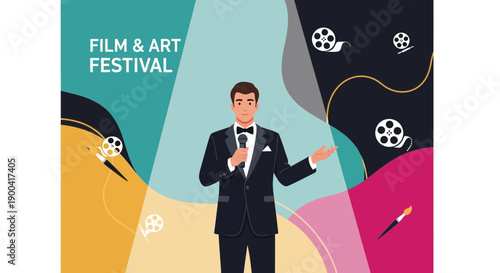 Creative Film And Art Festival Presentation With Presenter And Symbols