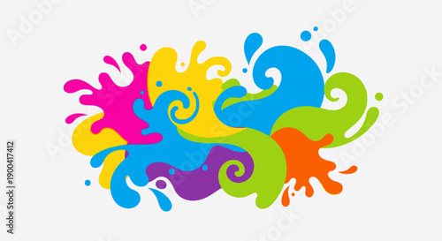 Vibrant paint splatters creating a dynamic colorful display of artistic expression and creativity in a fluid motion.