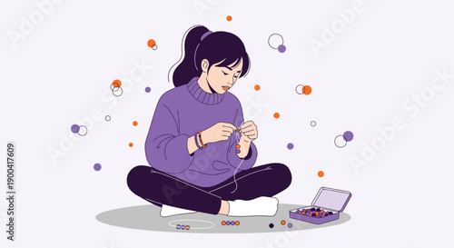 Creative Crafting A Young Person Engaged In Artistic Beadwork