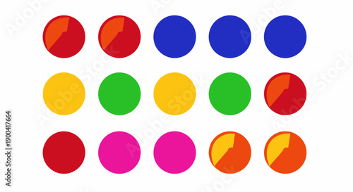Assorted colored circles arranged in a grid pattern on a clean background from a straightforward viewpoint