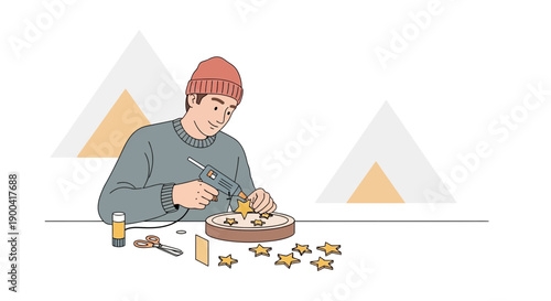 Creative Hobbyist Crafting Star Shapes With Hot Glue Gun