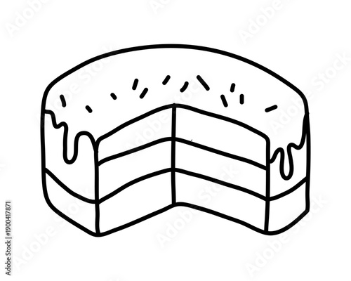 Doodle hand-drawn image of a cake that has been cut off. Minimalist line art Vector illustration Editable stroke.