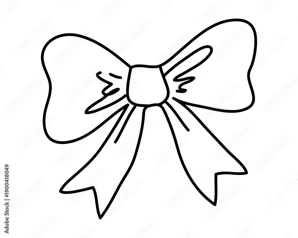 Fototapeta premium Doodle hand-drawn cute ribbon bow. Minimalist line art Vector illustration Editable stroke.