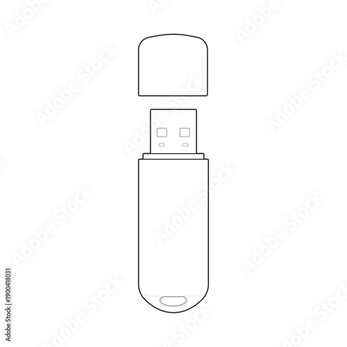 USB flash drive technical drawing wireframe mockup for data storage packaging and corporate gifts.