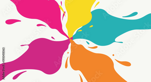 Vibrant colored liquids splashing together in a dynamic abstract composition viewed from directly above