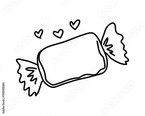 Doodle hand-drawn toffee candy wrapped in paper. Minimalist line art Vector illustration Editable stroke.