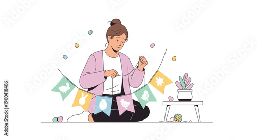 Creative Woman Decorates For Easter Holiday Festive Spring Celebration Homemade