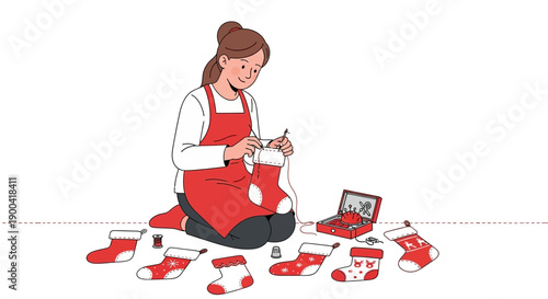 Creative Woman Crafts Festive Christmas Stockings With Needle And Thread