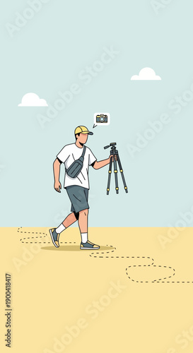 Creative Photographer Embarks on Adventure with Tripod and Camera