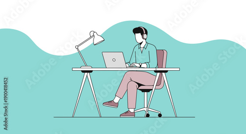 Creative Worker Engaged In Digital Tasks With Headphones And Laptop On Desk