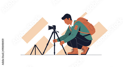 Creative Photographer Setting Up Equipment For Outdoor Shooting Adventure