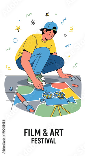 Creative Young Artist Crafts Vibrant Street Art For Film Festival Event