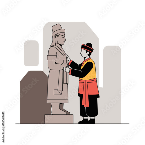 Cultural Heritage Preservation And Historical Statue Appreciation Scene