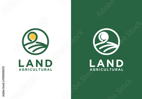 Farmland vector logo template, landscape logo design with simple lines