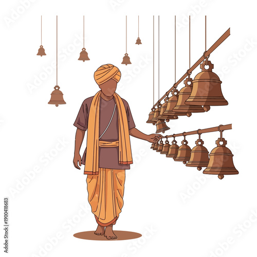 Cultural Reverence Illustrated: A Man Touches Temple Bells