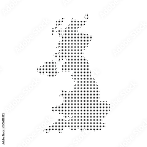 Halftone United Kingdom map with dot pattern. Black and white United Kingdom map digital simple travel infographics. Vector isolated concept