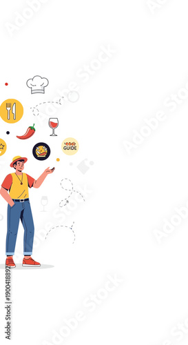 Culinary Exploration And Gastronomic Delights With Foodie Icons And Chef Character Engaging
