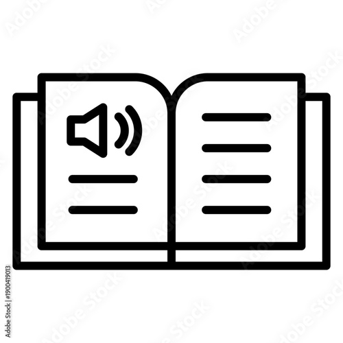 Black line icon listening audiobook. Minimalist Online course or E Learning outline symbol design.