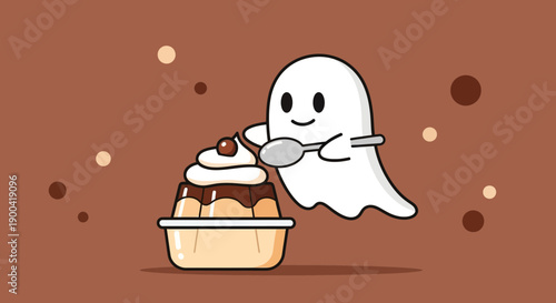 Cute Ghost Enjoying A Sweet Dessert Delicious Treat Spoonful Delight