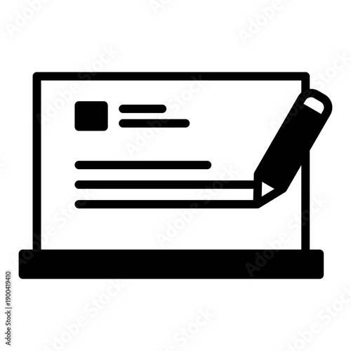 Black icon online study. Minimalist Online course or E Learning solid line symbol design.