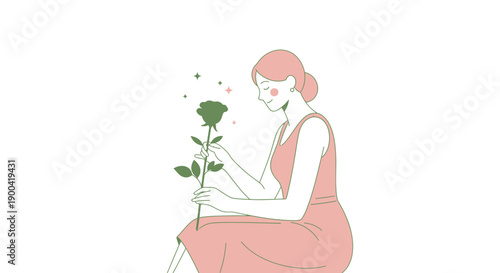 Delicate Woman Admiring A Single Rose With Sparkles