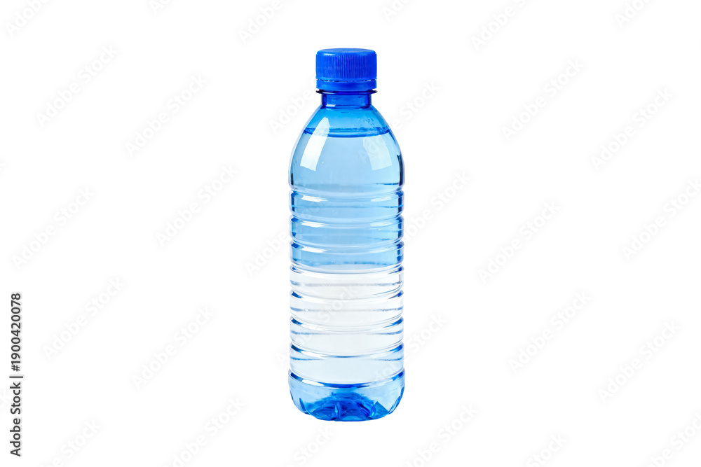 Naklejka premium Plastic Water Bottle with Blue Cap and Liquid