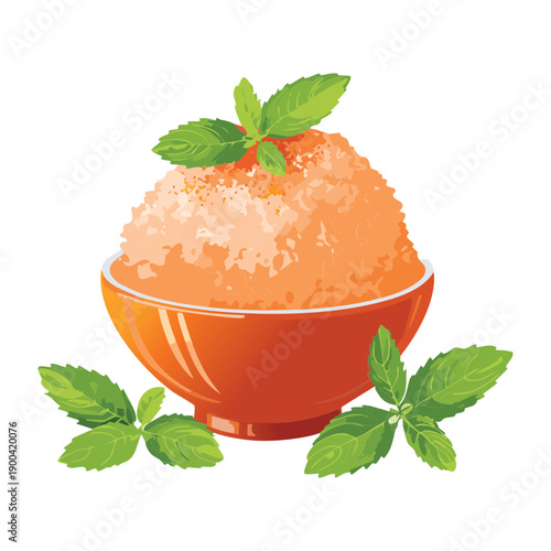 Healthy orange fruit smoothie bowl topped with fresh mint leaves for a refreshing and nutritious breakfast - Vector Illustration