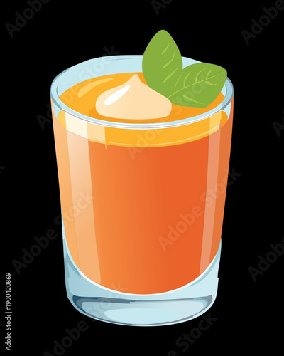 Refreshing tall glass of orange peach smoothie garnished with fresh mint leaf for healthy morning drink - Vector Illustration