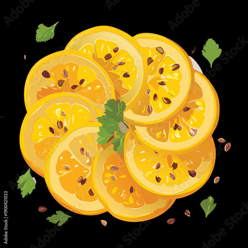 Decorative platter of sliced orange and lemon for healthy tropical vitamin rich summer drink garnish - Vector Illustration