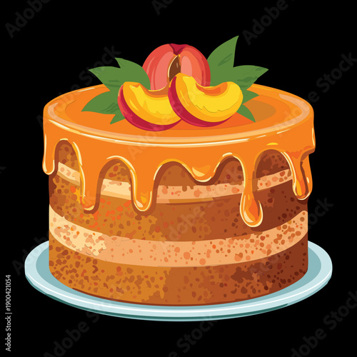 Two layer orange sponge cake with peach topping for sweet bakery celebration and dessert menu - Vector Illustration