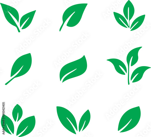 Green Leaf Icon Collection for Eco Nature and Organic Design Vector