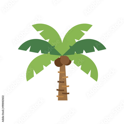 Vibrant Flat Design Coconut Palm Tree with Coconuts and Green Leaves