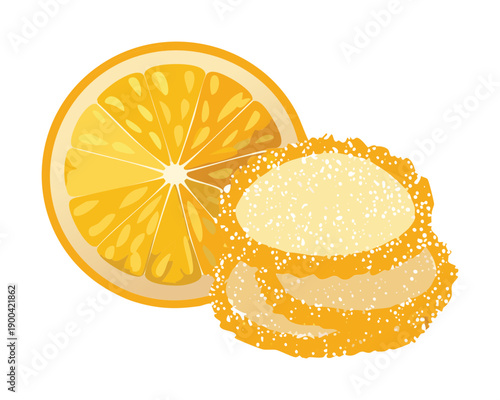 Freshly sliced orange with juicy rambutan fruit pieces for healthy tropical citrus snack and dessert - Vector Illustration