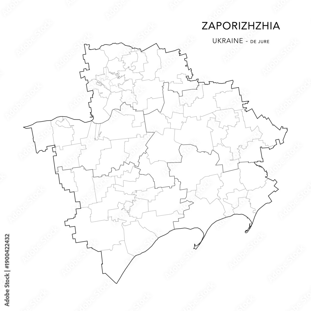 Fototapeta premium Vector Map of Zaporizhzhia Oblast De Jure with Administrative Subdivisions of Raions (Districts), Hromadas (Communities), and Urban Raions (City Districts) of Zaporizhzhia - Ukraine 2026