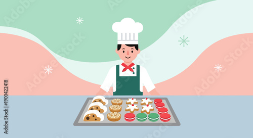 Delightful Chef Presents Freshly Baked Holiday Cookies And Macarons