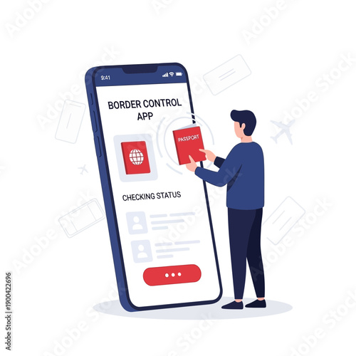 Digital Border Control App Interface With Person Holding Passport Verification