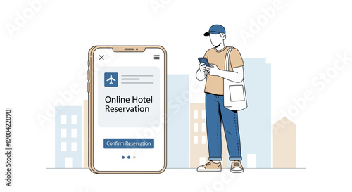 Digital Hotel Booking Concept With Man Using Smartphone And App