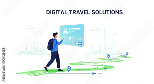 Digital Navigation And Exploration Via Mobile Travel Applications On City Background