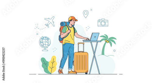 Digital Nomad Planning Global Adventures Using Laptop and Luggage
