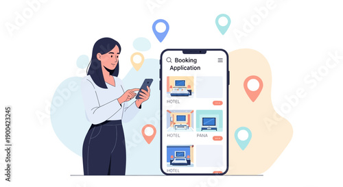 Digital Nomad Planning Travel Accommodation Via Smartphone Booking Application