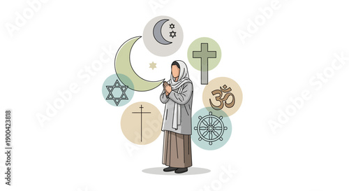 Wallpaper Mural Diverse Faith Symbols Surrounding Praying Figure Understanding Global Beliefs Torontodigital.ca