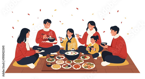 Diverse Family Enjoys Traditional Meal Together with Festive Atmosphere