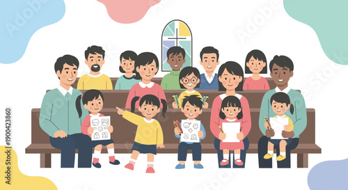 Diverse Family Gathering Engaging In Creative Activities At Church Service